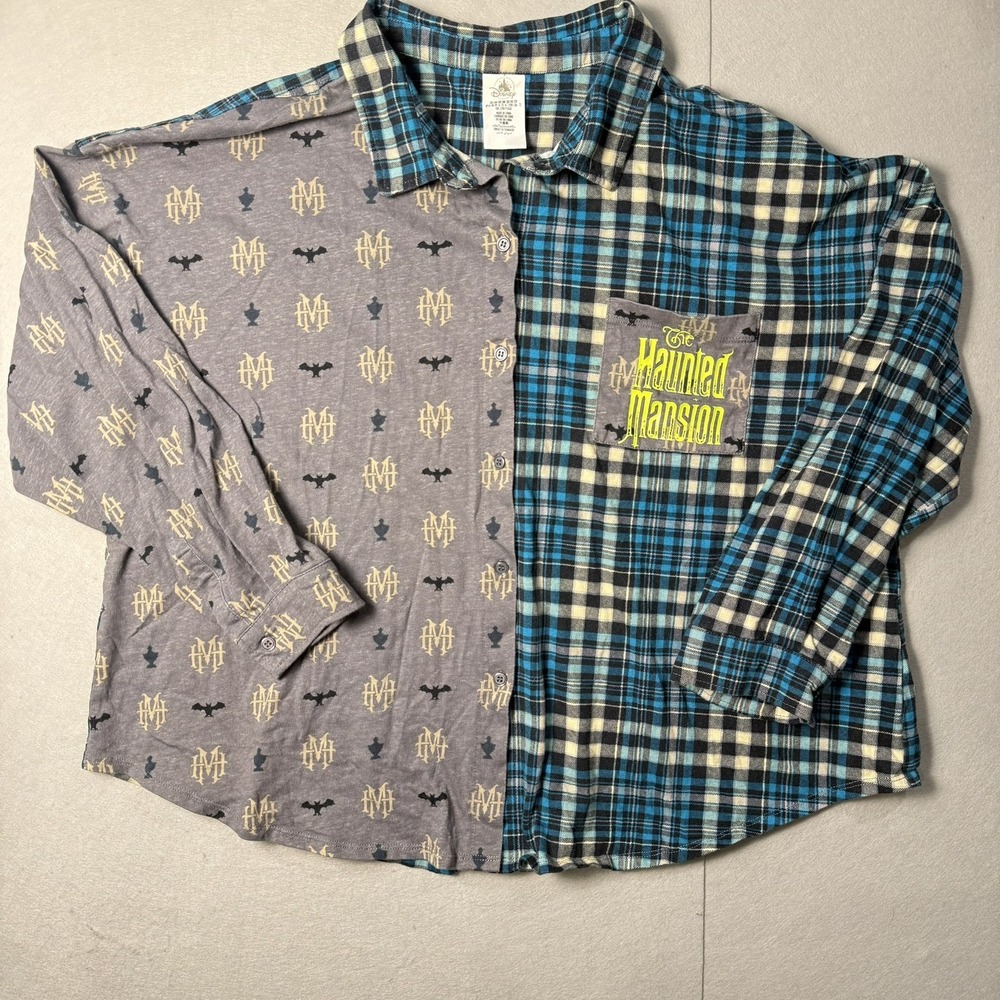 DISNEY The Haunted Mansion Multicolor Blue/Gray Flannel Plaid Shirt UNISEX - 2X